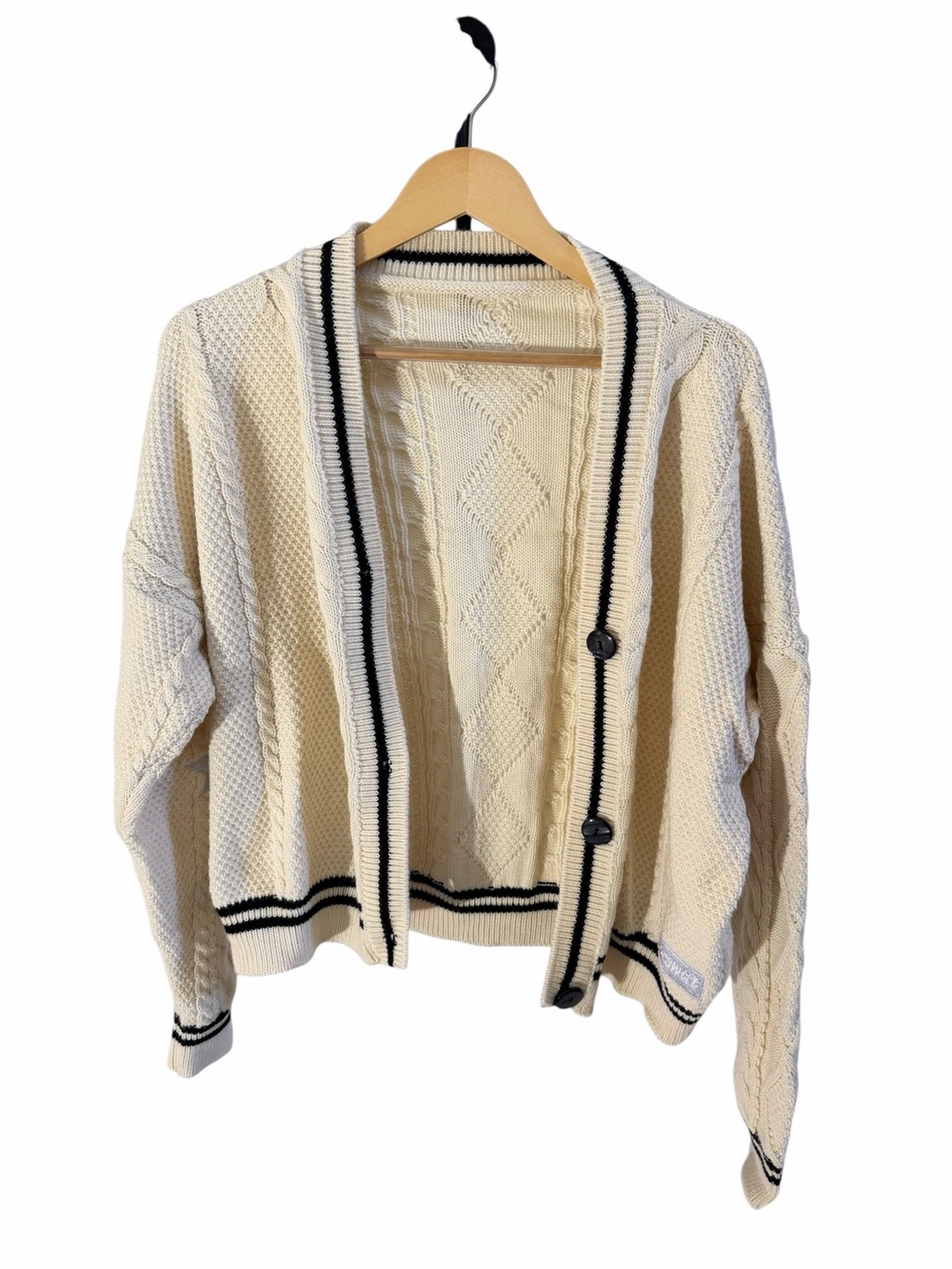 Taylor Swift Cream Cardigan with Black Trim
